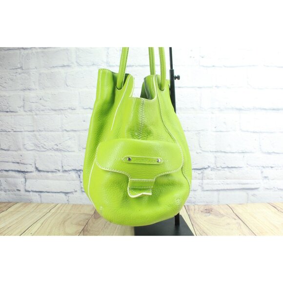 Cole Haan Lime Green Pebbled Leather Double Handle Shoulder Bag - Picture 3 of 13
